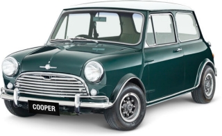 Little green mini with a plate reading COOPER